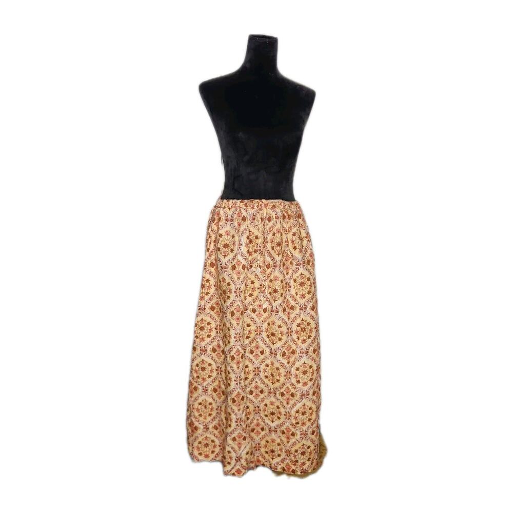 HANNAH ARTWEAR Linen Tie Belt Floral Maxi Skirt Size 2 US size 8 Boho Cottage